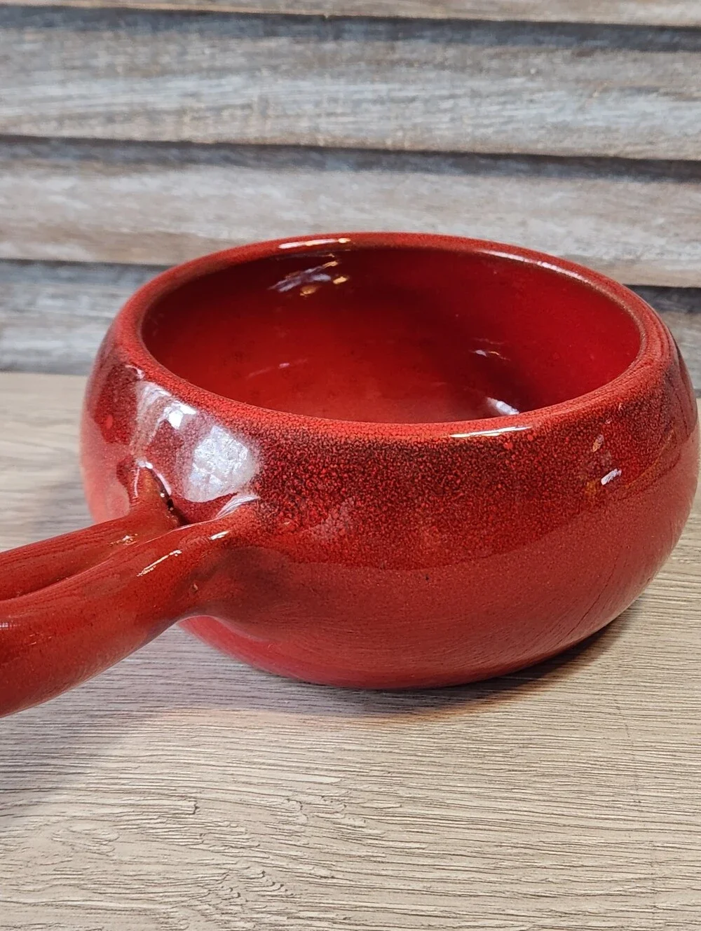 Red Glazed Terracotta Soup Chili Handled Bowl Made in Italy by De Silva